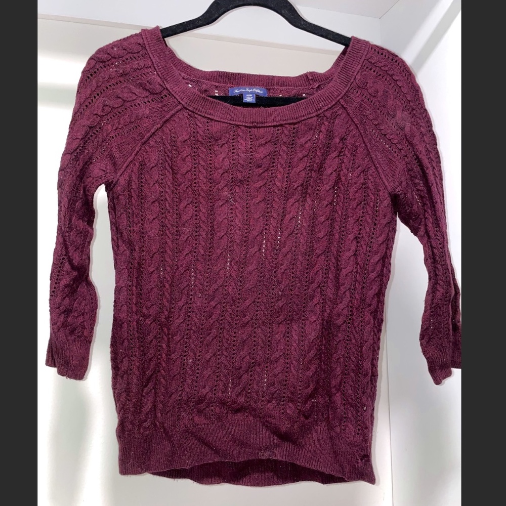 American Eagle Outfitters 3/4-length sleeve maroon knit sweater/top